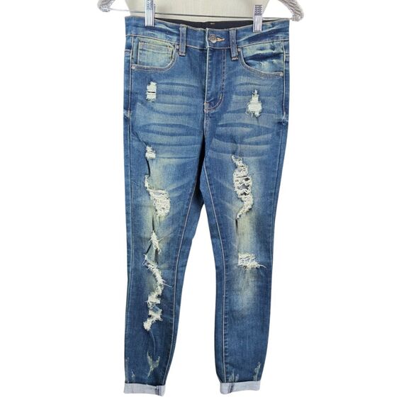 Grace & Lace Denim - Grace & Lace Distressed Skinny Jeans Womens Frayed Hem Streetwear Hipster Size 2